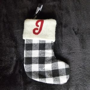 Mini Black and White Plaid Stocking with a J.